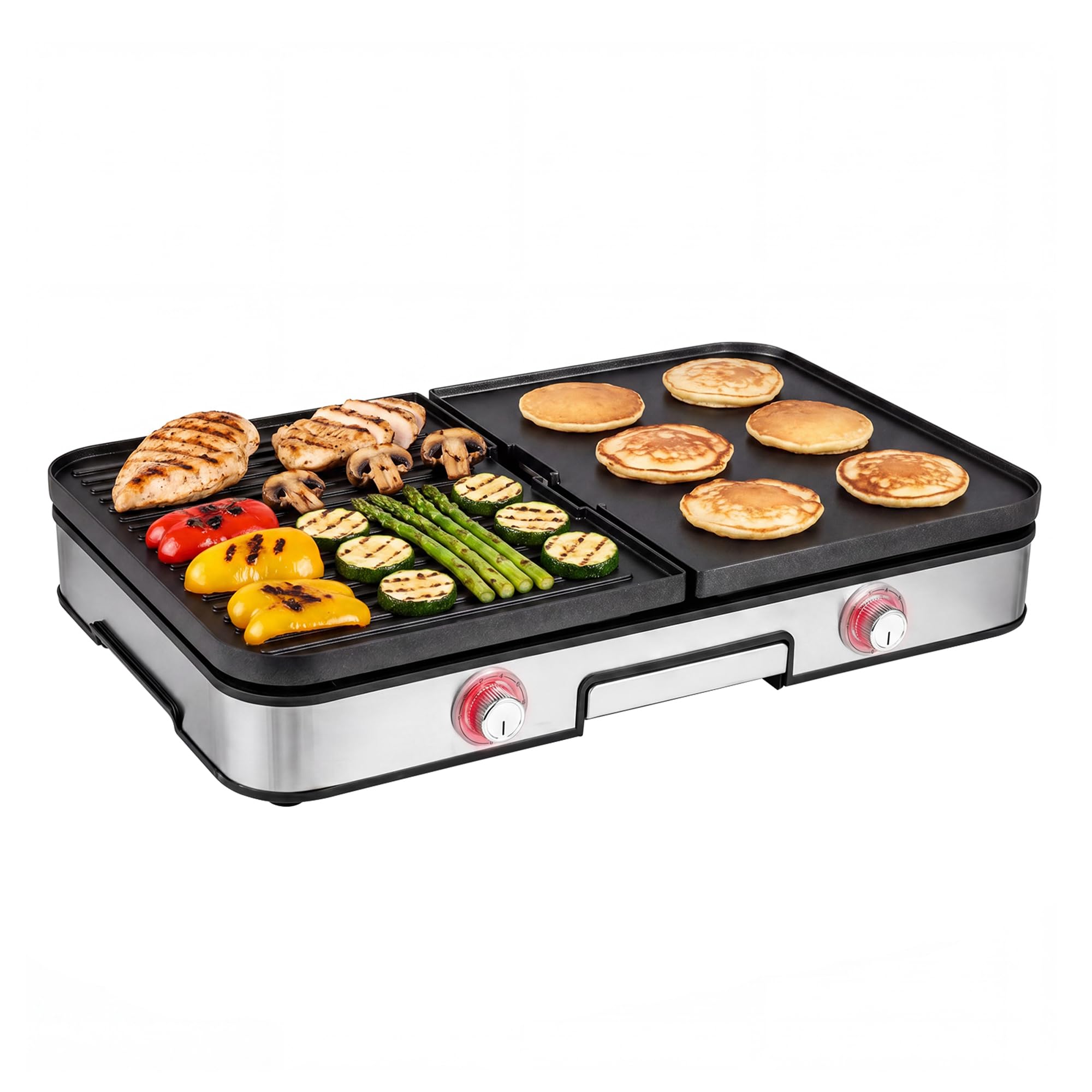 LIFEZEAL Griglia Elettrica 2000W, Barbecue Elettrico Con 2 Piastre Reversibili, Regolazione Individuale Della Temperatura, Vassoio Raccolti-grasso Lavabile, Per Casa, Balcone E Campeggio
