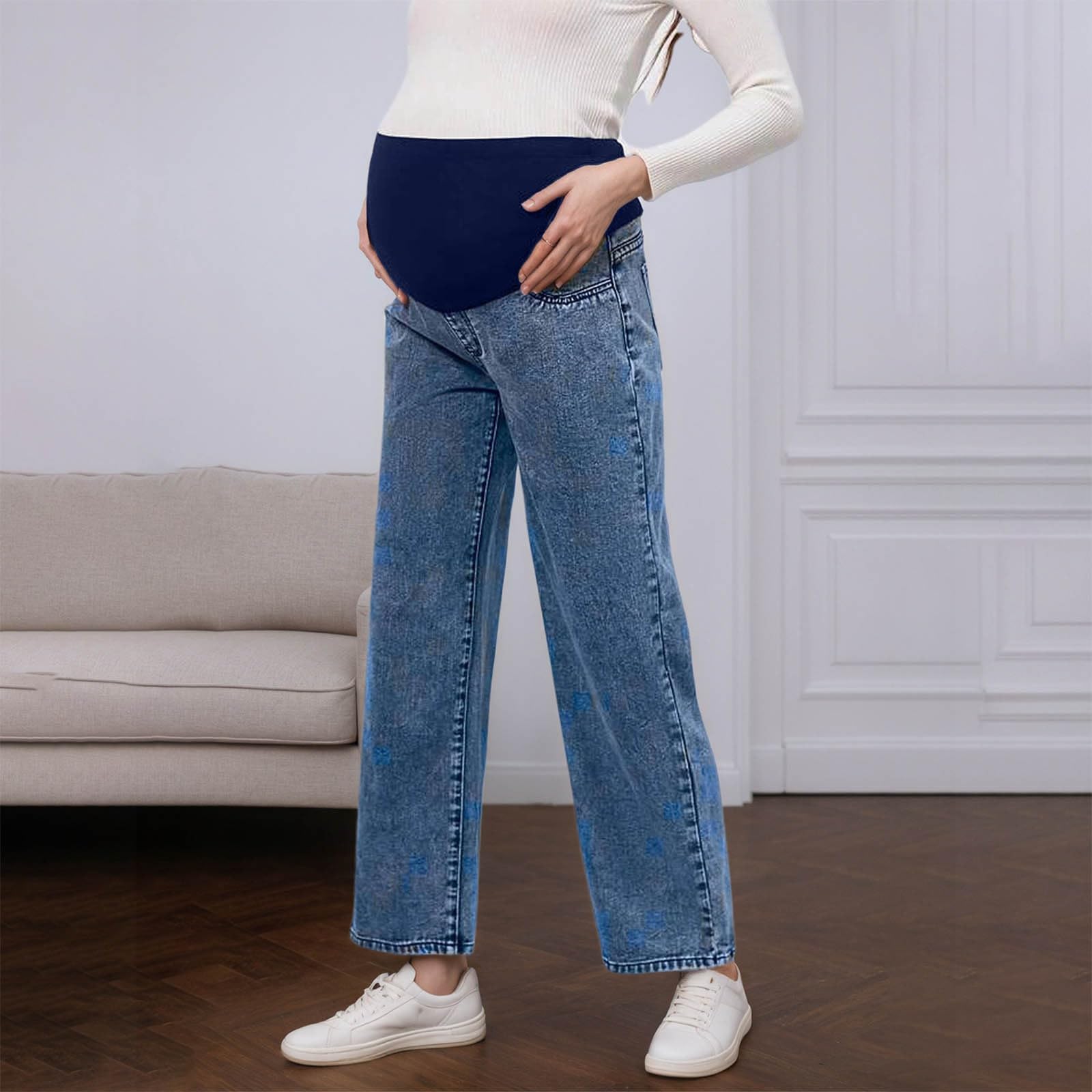 Generisch Umstandshose Jeans mit Taschen Bauchband Umstandsjeans Schwangerschaftshose Stretch Schwangerschaftshosen Weites Bein： Maternity Clothing High Waist Jeanshosen für Schwangere