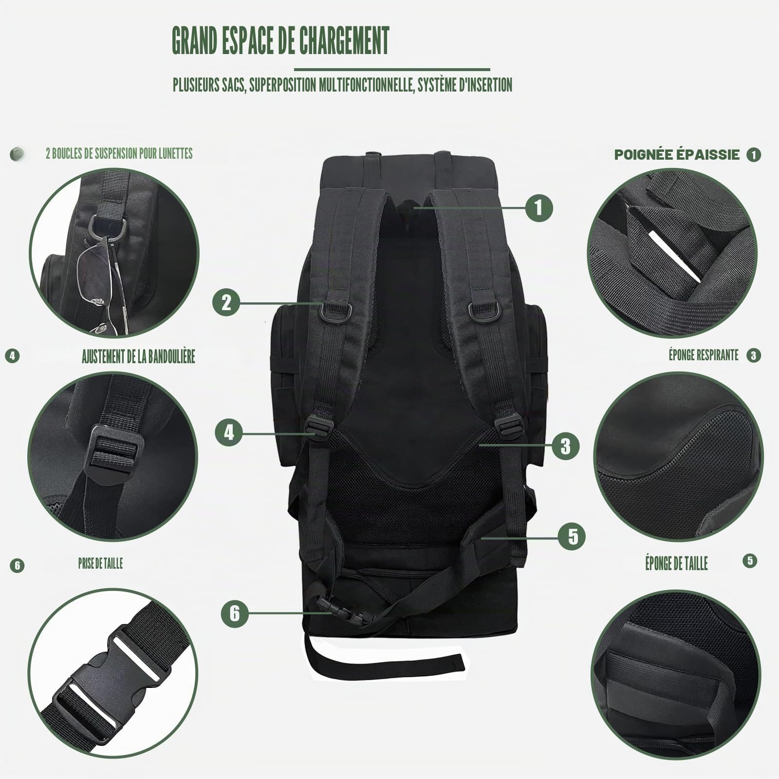 80L+20L Randonnée Sac à Dos, étanche grand sac à dos, Grand Capacité Respirant Multifonction pour Alpinisme Escalade Trekking Sport Voyage Camping