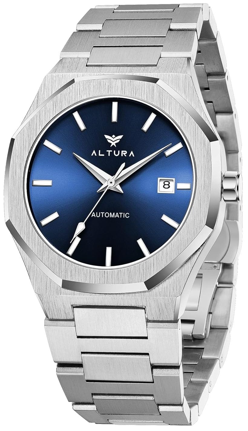 ALTURA Opus Automatic Watch Mechanical Wrist Analog Watch For Men 42Mm Octagonal Case With Stainless Steel Band Self-Wind Business Watch For Men (M-Silv-Blu),Dial-Black (B0BNLDTM74) Amazon Price History, Amazon Price Tracker