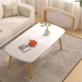 GAOMON Wooden Folding Coffee Table, 39.4 Foldable Laptop Table Low Study Table for Small Spaces Sitting on The Floor for Living Room Bedroom Home Office, White