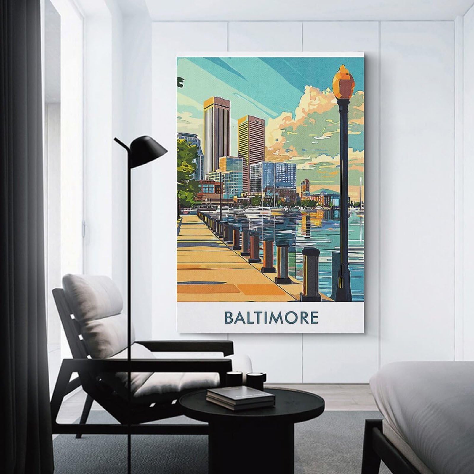 Junmoney Baltimore Cityscape Hanging Wall Art 20x30inch(50x75cm), for Front Hall, Corridor Or Welcome Spaces, Wall Decor to Refresh Empty Corners