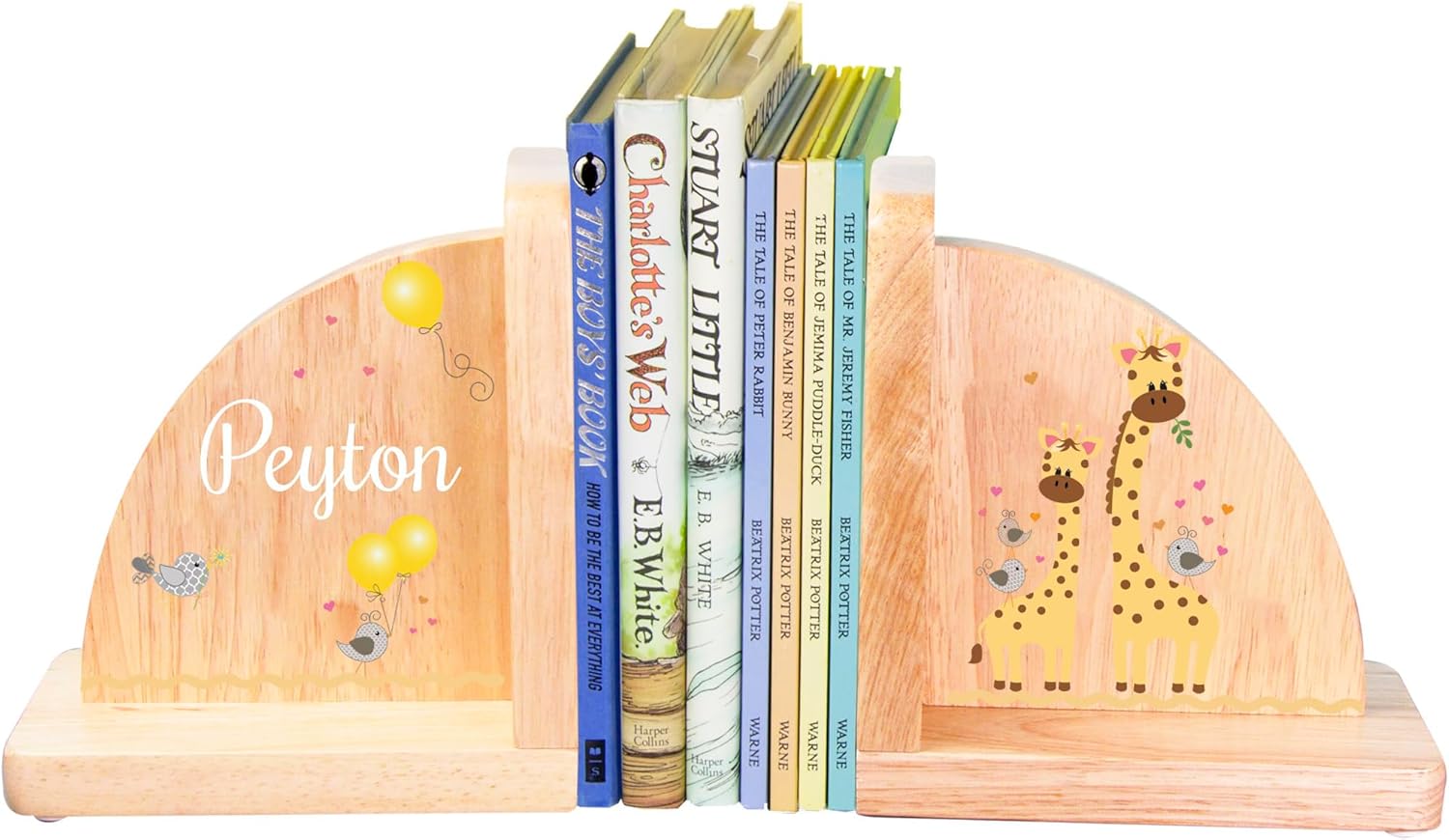 My Bambino Personalized Giraffe Bookends for Children's Books Natural Wood for Child's Nursery | Baby Shower & Nursery Gift