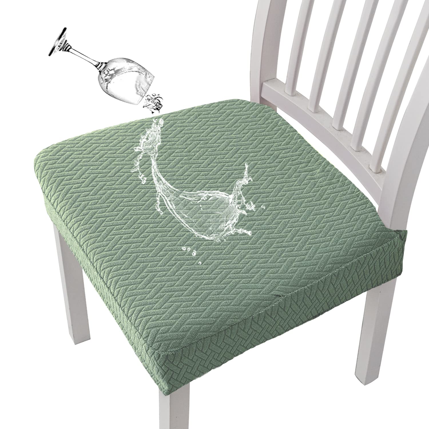 KELUINA Stretch Lattice Jacquard Waterproof Chair Seat Covers for Dining Room 1/2/4/6 PCS Chairs Covers Dining Chair Covers Kitchen Chair Covers (Matcha Green,4 Pcs)