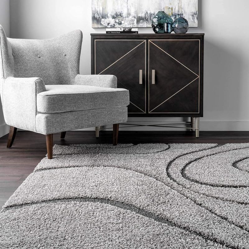 Image of FIASCO Shaggy Carpet Ultra Soft Microfiber | 2 Inches Pile Height Back in Canvas Shaggy Carpet for Living Room | Bedroom | Hall | Guest Room | 9x12 Feet Grey & Dark Grey