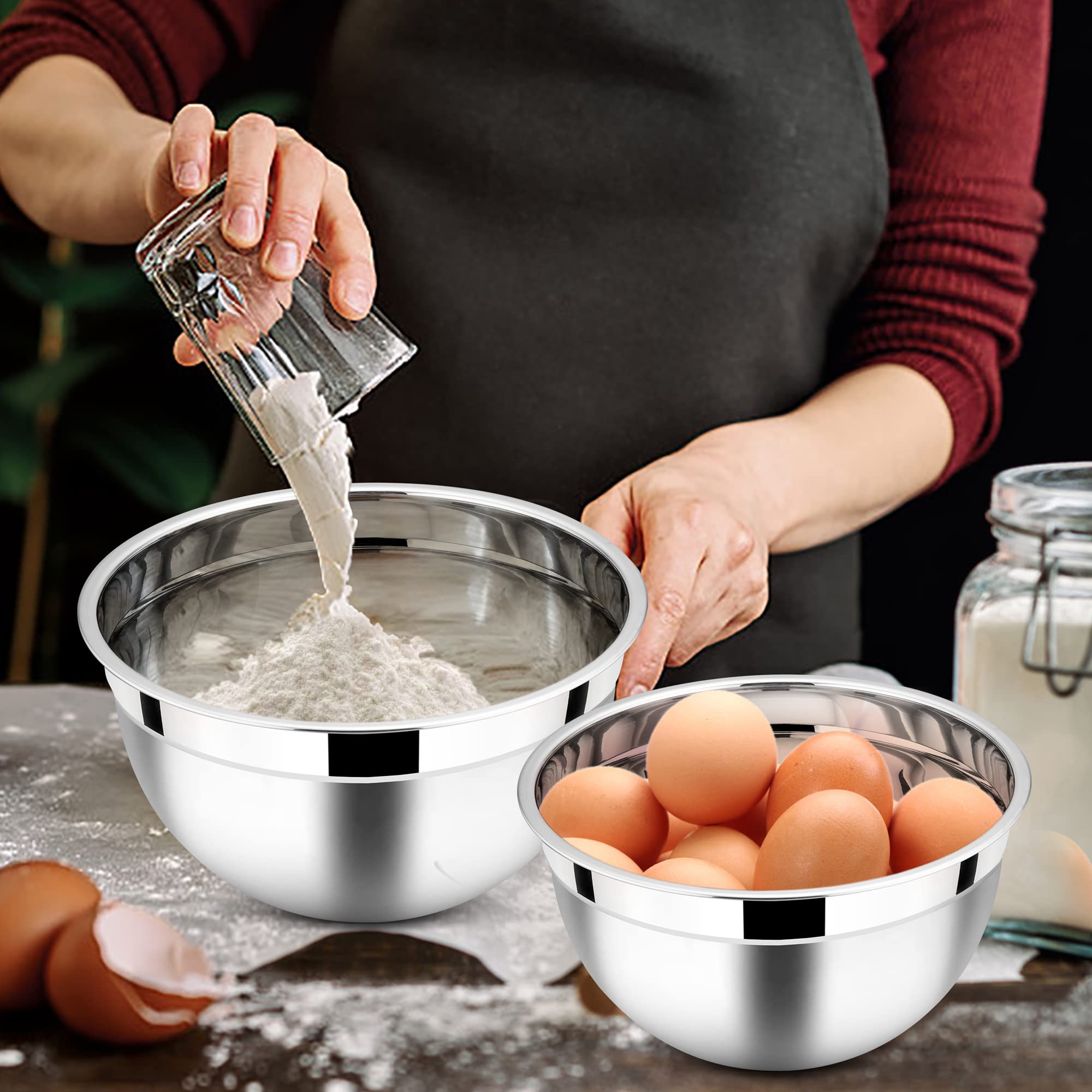 Umite Chef Set 6 Ciotole In Acciaio Inox Con Coperchi - Impilabili, Fondo Antiscivolo, Varie Dimensioni (1,5 A 7 Quarti)