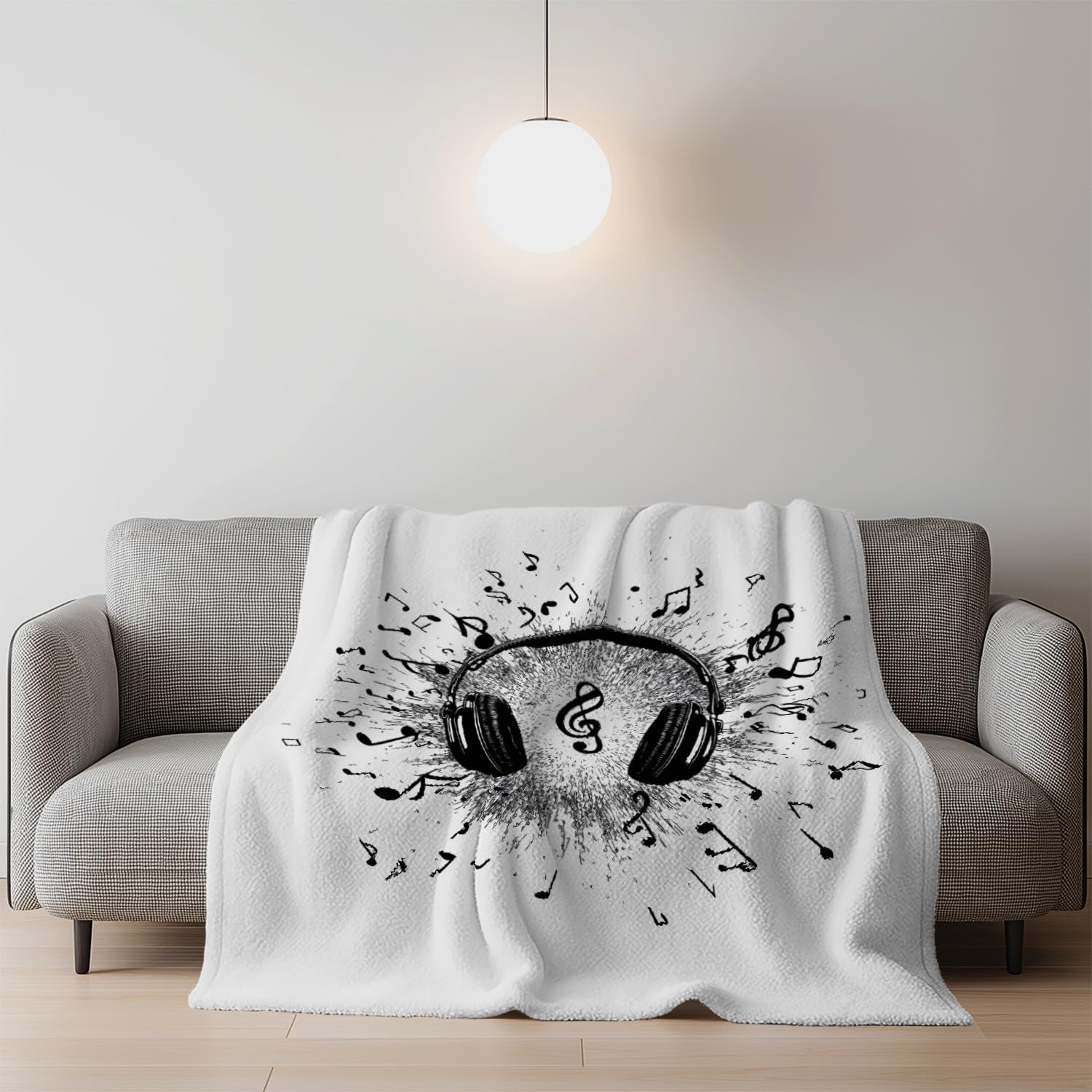 Genérico Manta de Franela Manta de Cama de Doble Cara y Extra Gruesa Frazada de Sofá Ligera y Suave al Tacto Mullida y Térmica 200 x 240 cm Genial Música Auriculares Negro