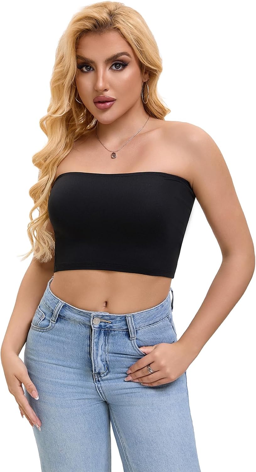 SKYZOO Tube Tops for Women Strapless Crop Basic Backless Sleeveless Bandeau Going Out Cute 2025 Summer Tops - Image 3
