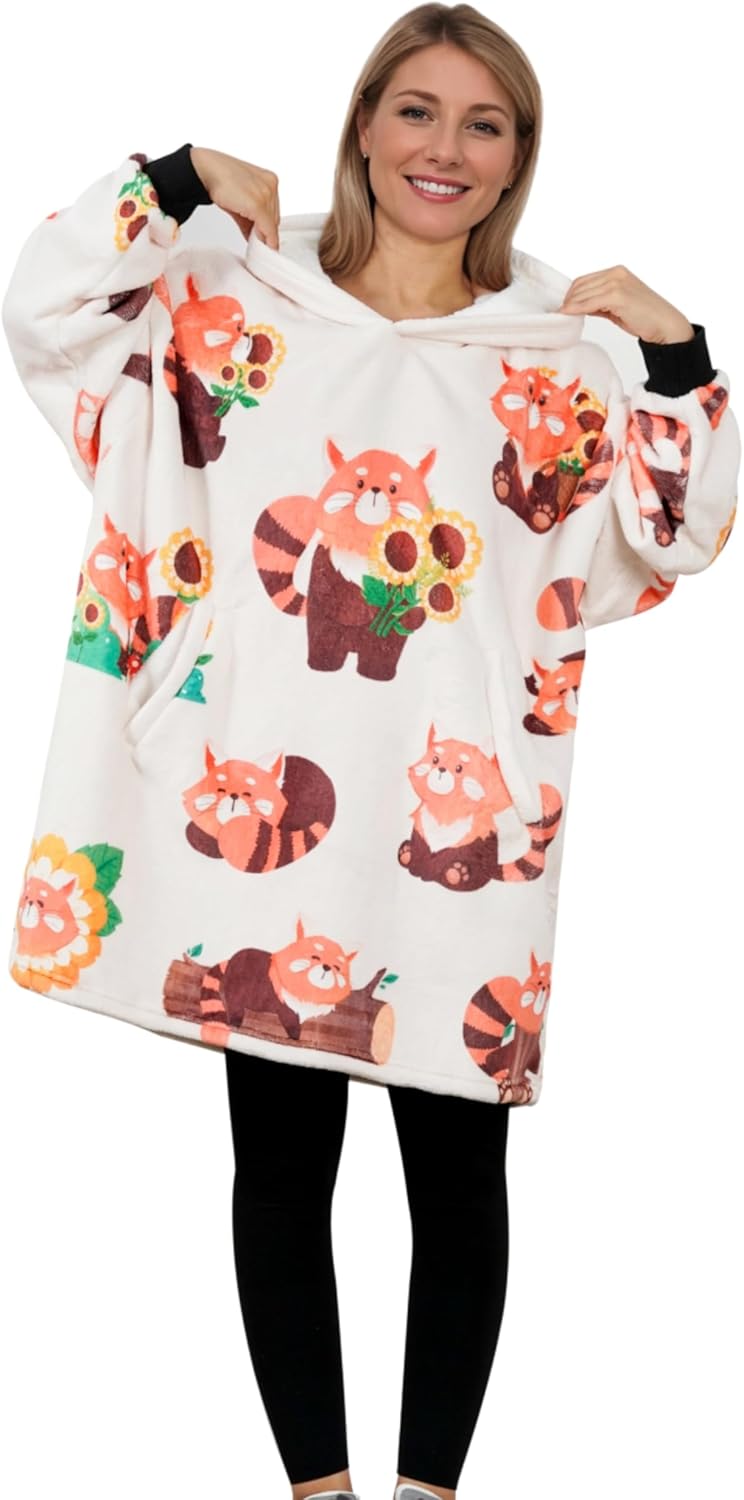 Red Panda Gifts for Women, Girls, Boys, Men, Wearable Blanket Hoodie, Oversized Hooded Blanket, Plush, Cozy, Warm, Soft, One Size - Sunflower