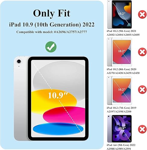 Miniatura 2 de TIRIN Funda infantil para iPad de 10 generación 2022, iPad de 10.9 pulgadas con protector de pantalla integrado, soporte giratorio de correa de mano