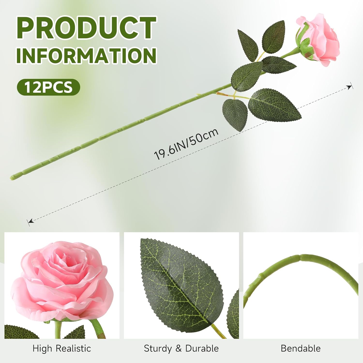 Tifuly Pink Roses Artificial Flowers - 12 pcs Realistic Single Long Stem Fake Silk Roses Bouquet for Party Home Wedding Centerpiece Office DIY Decor - Image 2