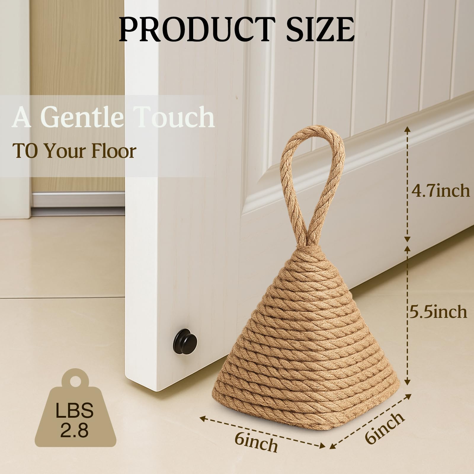 2 fermaporta naturali da 1,3 kg, decorativi con manico, in corda di canapa fatti a mano, fermaporta per finestra, camera da letto, soggiorno, fermalibri, rustico, decorazione per la casa