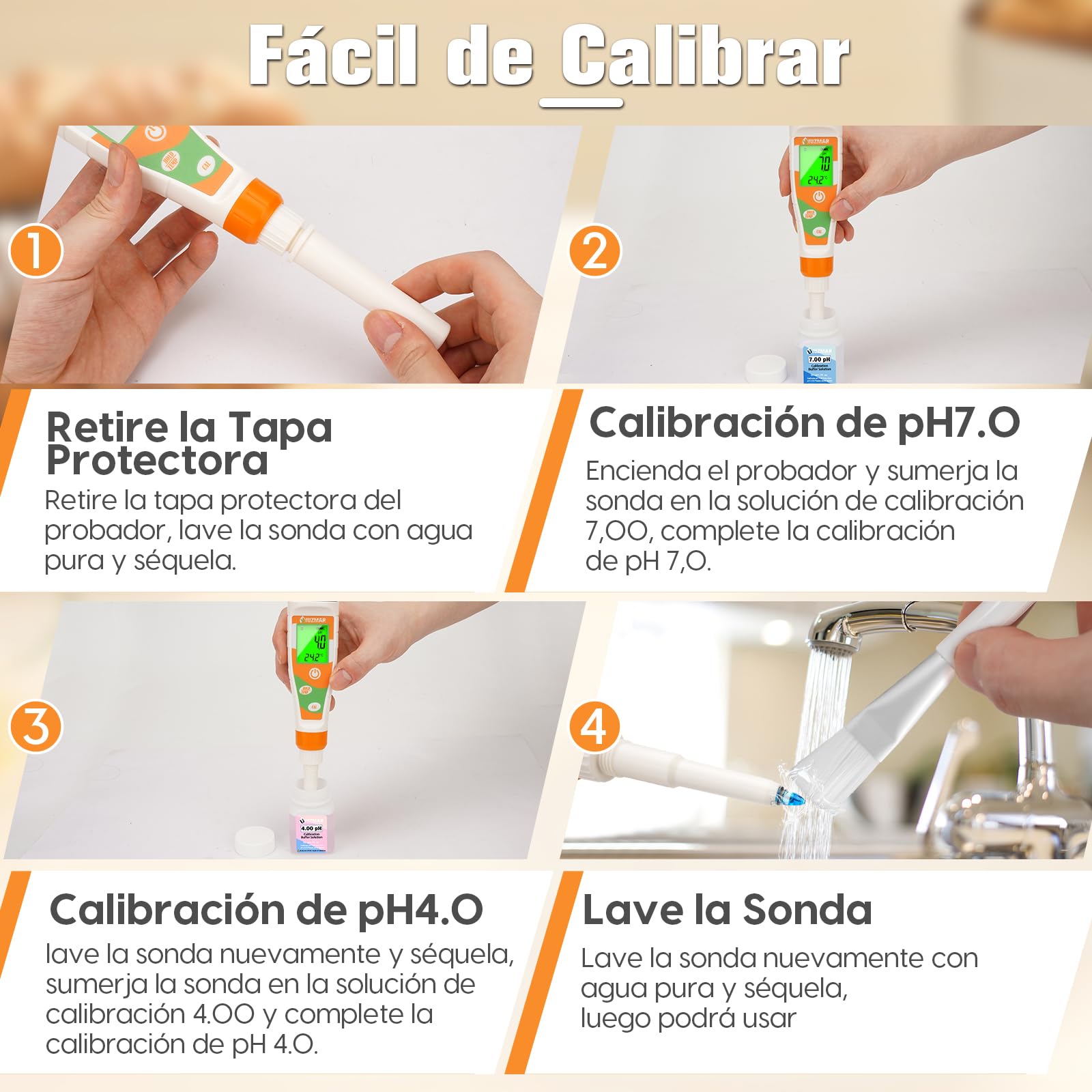 UIUZMAR Medidor de pH Alimentos, phmetro Semisolidos y Liquido, Medidor de pH para Fermentos, Pan, Masa Madre, Cosmetica, Queso, Arroz, Kombucha, Piscina, Acuario, Hidroponía, Agua Potable