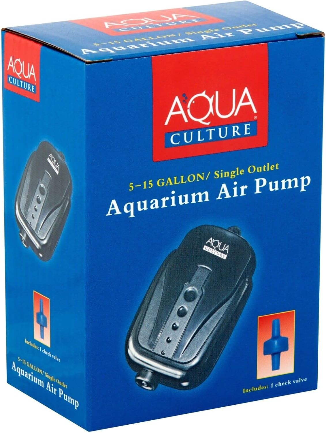 Aqua Culture 5 – 15 Gallon Single Outlet Aquarium Air Pump with Check Valve. Easy To Set Up. Air Output Up To 1200cc Per Minute. (For 5, 6, 7, 8, 9, 10, 11, 12, 13, 14, 15 Gallon Fish Tanks)