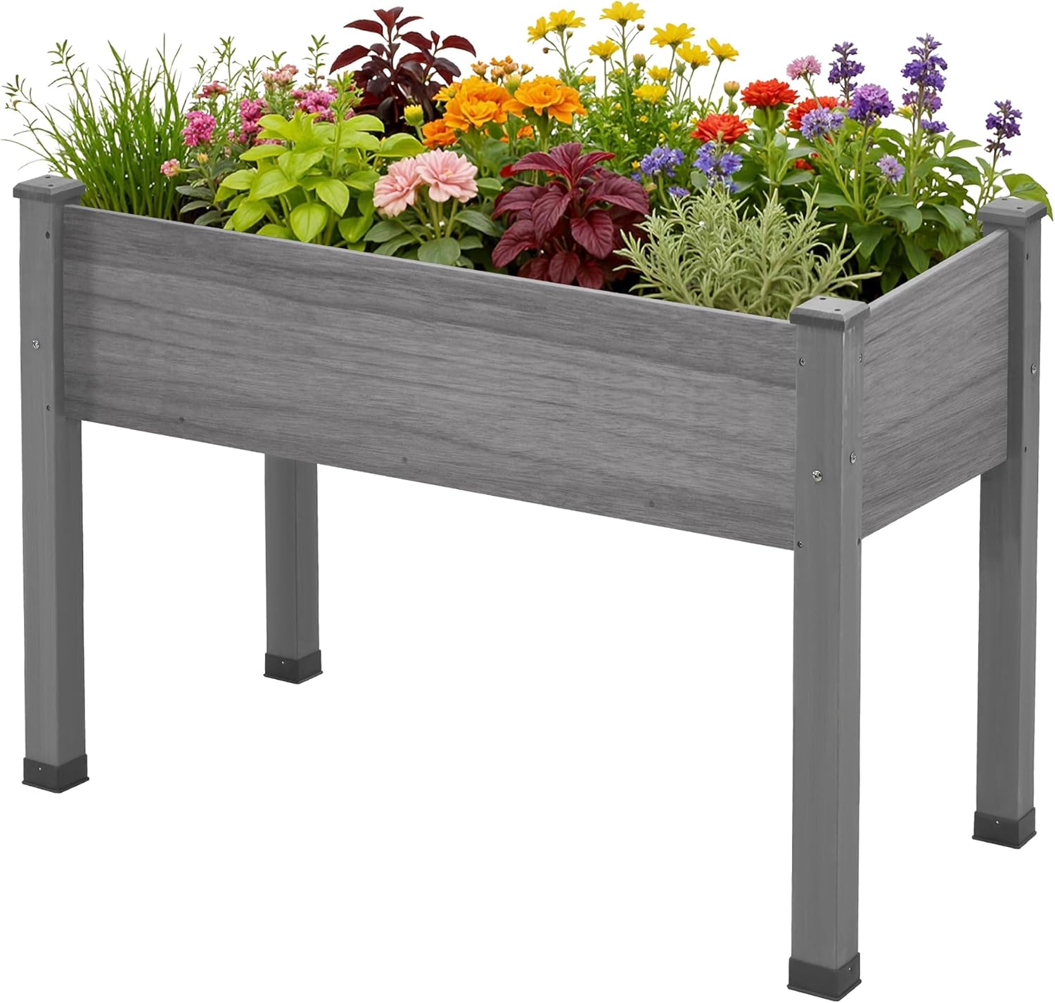 AMERLIFE Raised Garden Bed, 48x30x24 Inches Elevated Wood Planter Box with Bed Liner, Legs, Divider, Drainage Holes, Stand for Backyard, Patio, 200 Lb Capacity - Grey