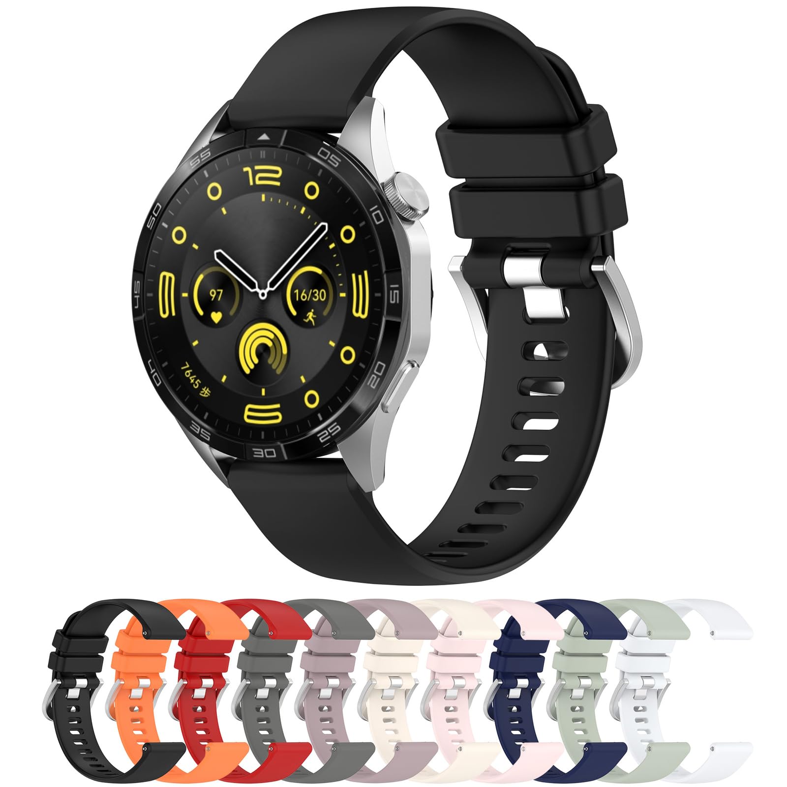 AWADUO Compatible with Huawei Watch GT4 46mm/Watch 4/Watch 4 Pro Bands, 22mm Replacement Silicone Wrist Watch Band Strap, Soft And Durable for Men and Women(Black)