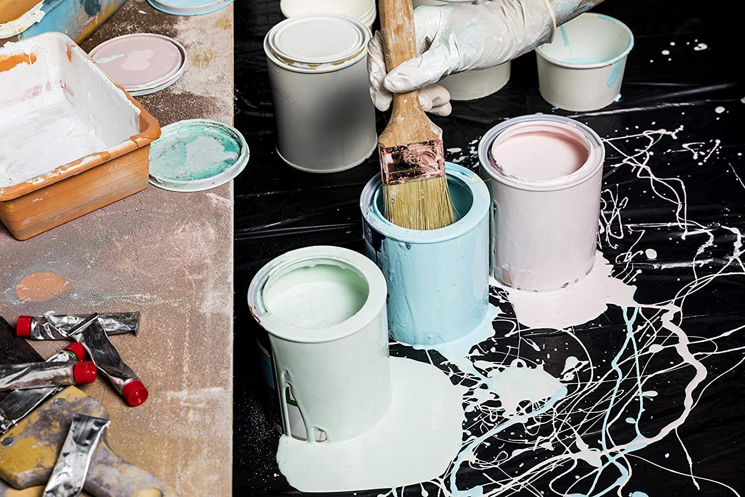 Pintura para paredes interiores multicolores, alta opacidad, sin disolventes, 1 capa opaca (5 l, lavanda)