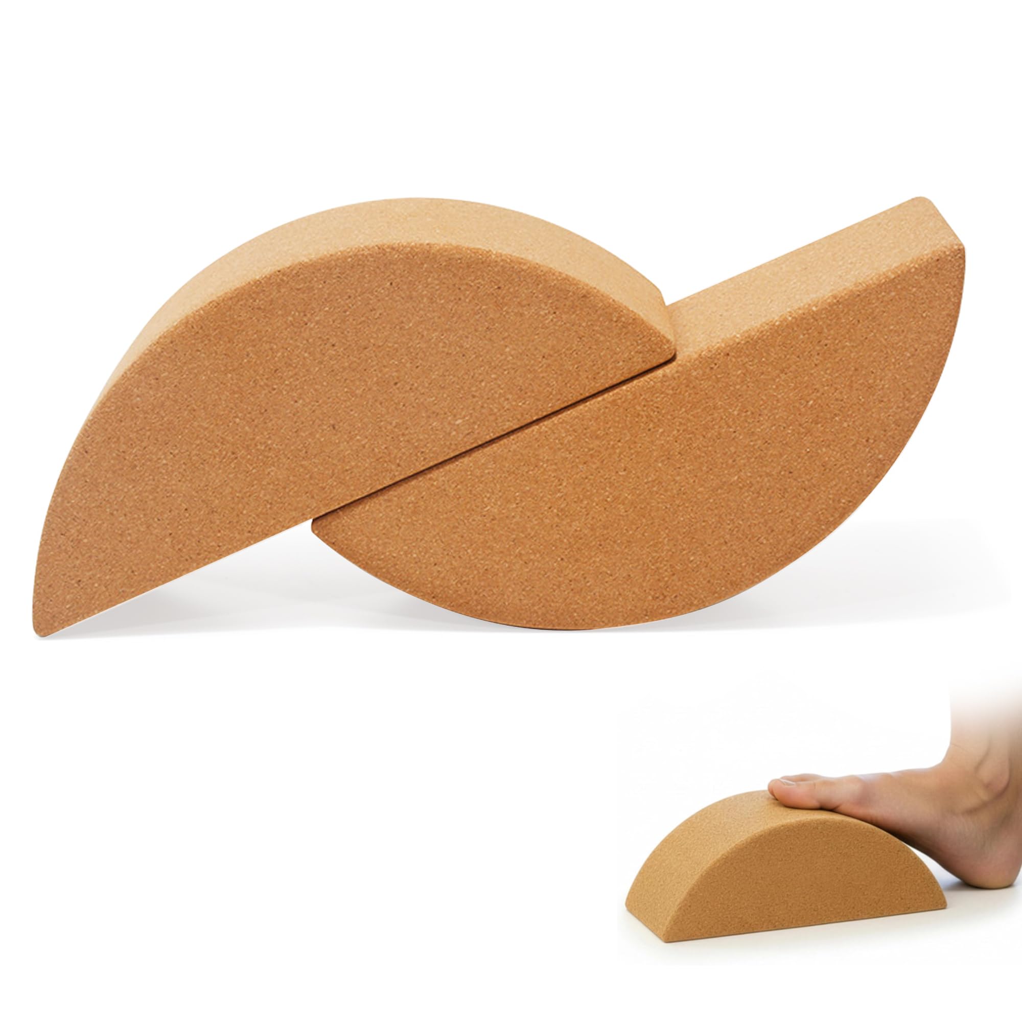 Cork Calf Stretcher Foot Rocker - Half Moon Yoga Block for Plantar Fasciitis, Recovery Ankle Stretcher Balance Blocks Leg Muscle Strength Traning Sports Workout Equipment, Anti-Slip
