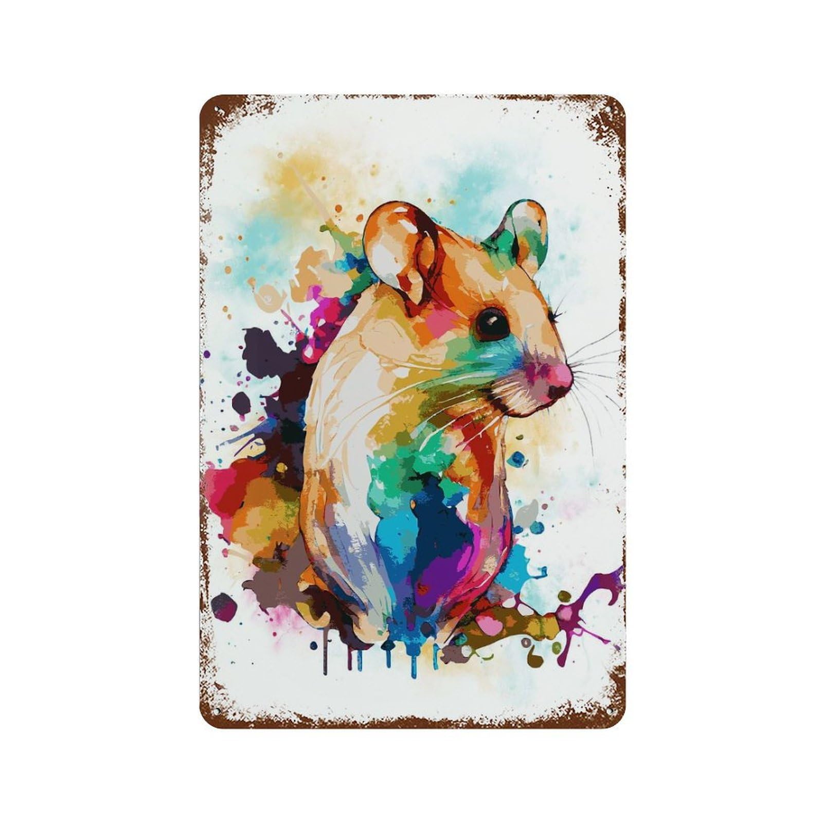 Watercolor Mouse Painting Retro Metal Sign 11.8"x7.9", Shabby Chic Decor for Garage, Pub Or Kitchen