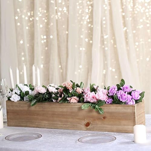 Miniatura 6 de Efavormart Cajas Maceteras de 30x6 pulgadas Marrón Ahumado con Forro de Plástico Cajas Rústicas DIY Rectangulares de Madera para Decoración de Bodas