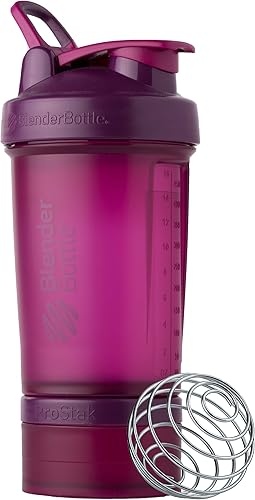 Miniatura 5 de BlenderBottle Botella agitadora con organizador de pastillas y almacenamiento para proteínas en polvo, sistema ProStak, 22 onzas, rosa rosa y