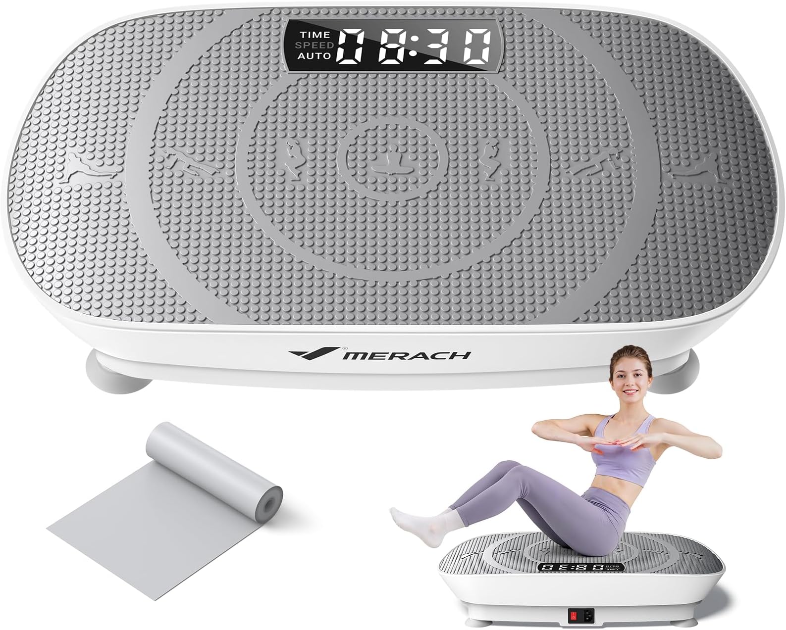 MERACH Vibration Plate Exercise Machine, Vibration Plate lymphatic Drainage Weight Loss Muscle Activation, Vibrating Plate Full Body Equipment with LED Touch Screen Bluetooth Pull Cord
