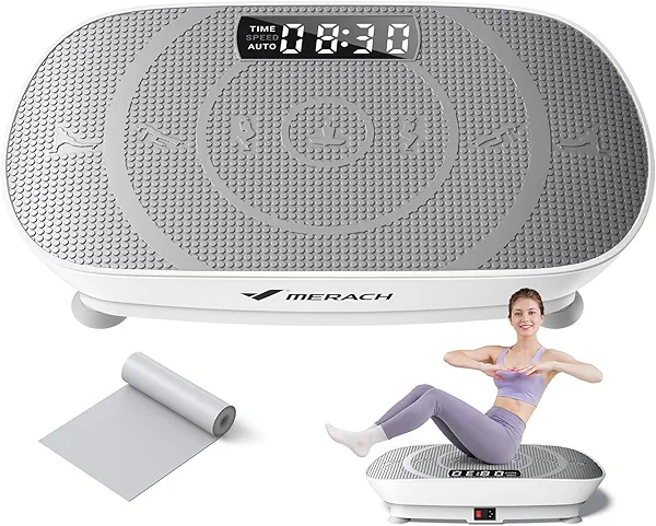 MERACH Vibration Plate Exercise Machine, Whole Body Workout Equipment for Women, Bluetooth and Silicone Pedal, Vibration Plate with Auto Mode, Vibrate Fitness Platform for Home (Grey)