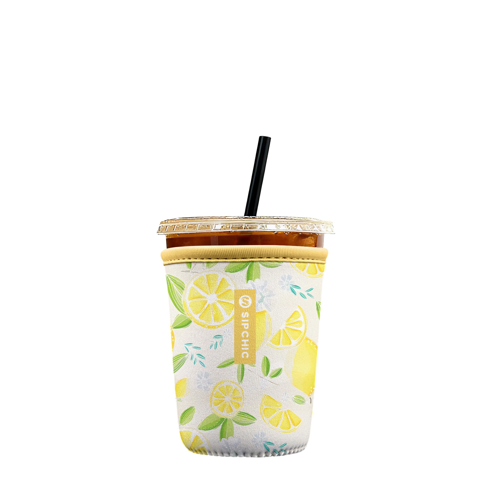 Iced Coffee Sleeve – Neoprene Reusable Cup Sleeves for Drinks, Insulated Drink Sleeves to Keep Hands Dry &amp; Drinks Cold, Stylish &amp; Durable Coffee Sleeves (Lemon Breeze, Small: 16-20oz)