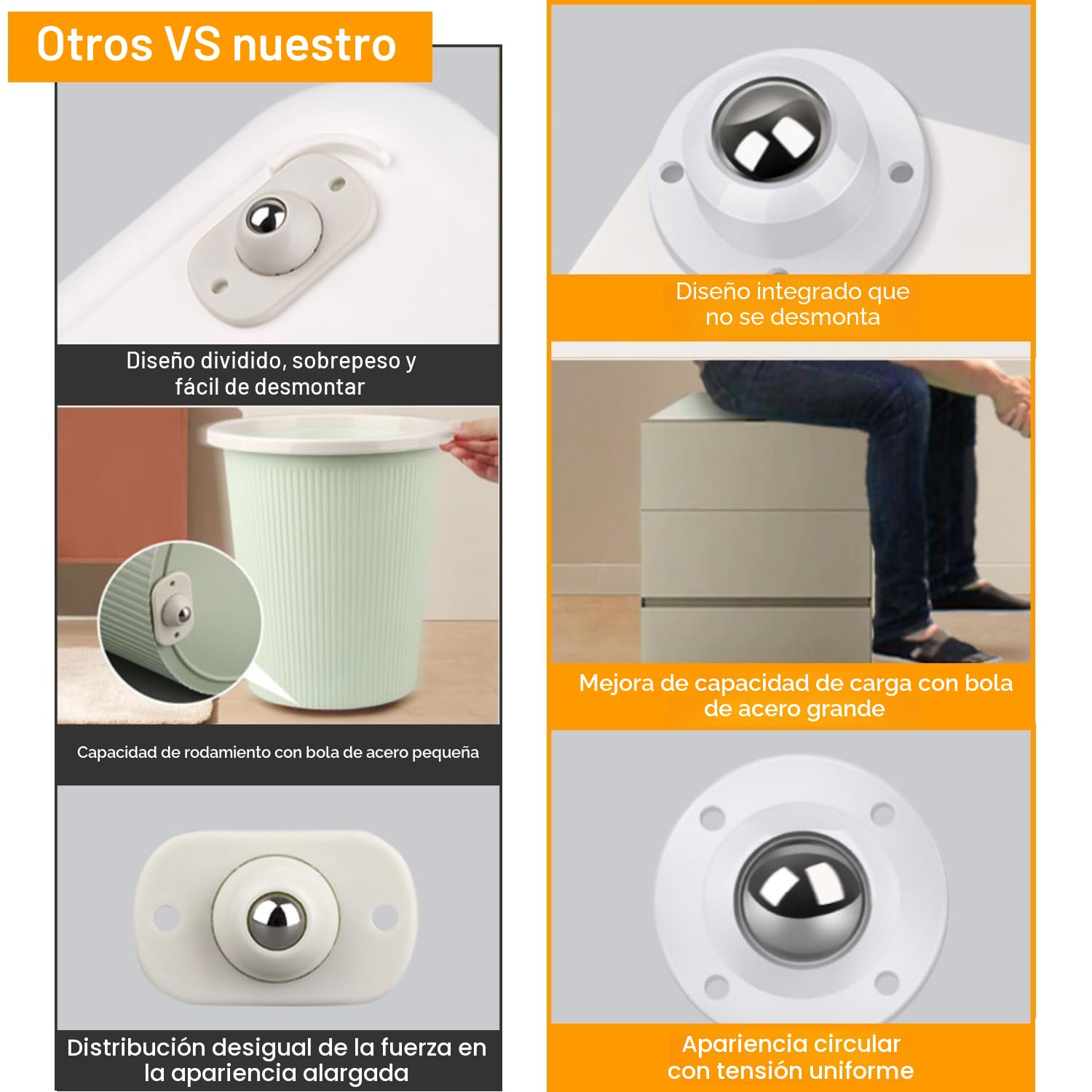 Juego de 12 Ruedas Giratorias Adhesivas para Muebles Pesados, Acero Inoxidable, Mini Ruedas para Electrodomésticos, Mesas y Sillas