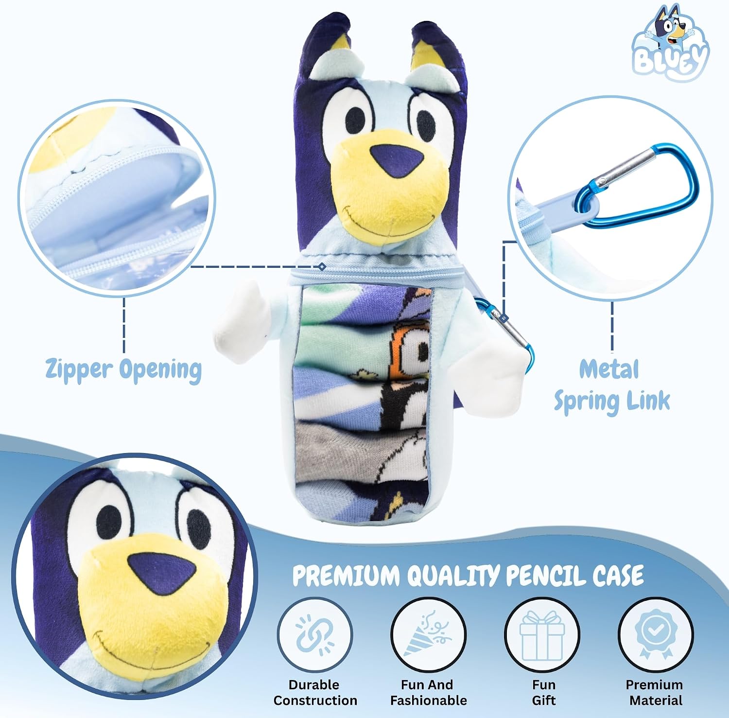 Bluey Socks 5-Pack Gift Box with Plush Pencil Case, Soft Stretch Cotton Socks for Boys & Girls Ages 4-8