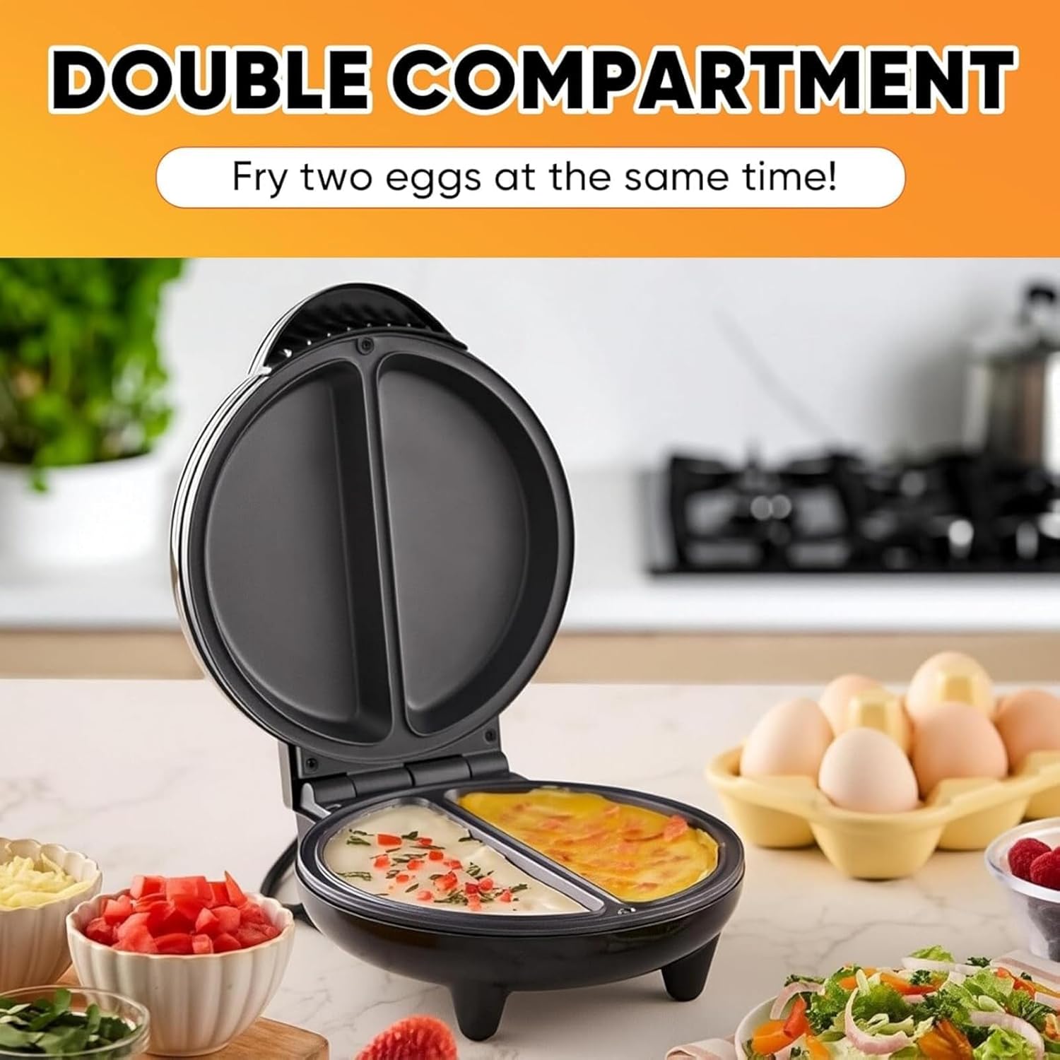 Dual-Zone Electric Omelette Maker, Stainless Steel 2 Section Omelet & Frittata Maker, Non Stick Coating, Easy To Clean, Indicator Lights, Compact Storage, Prepare Versatile Recipes in Minutes (1pc)
