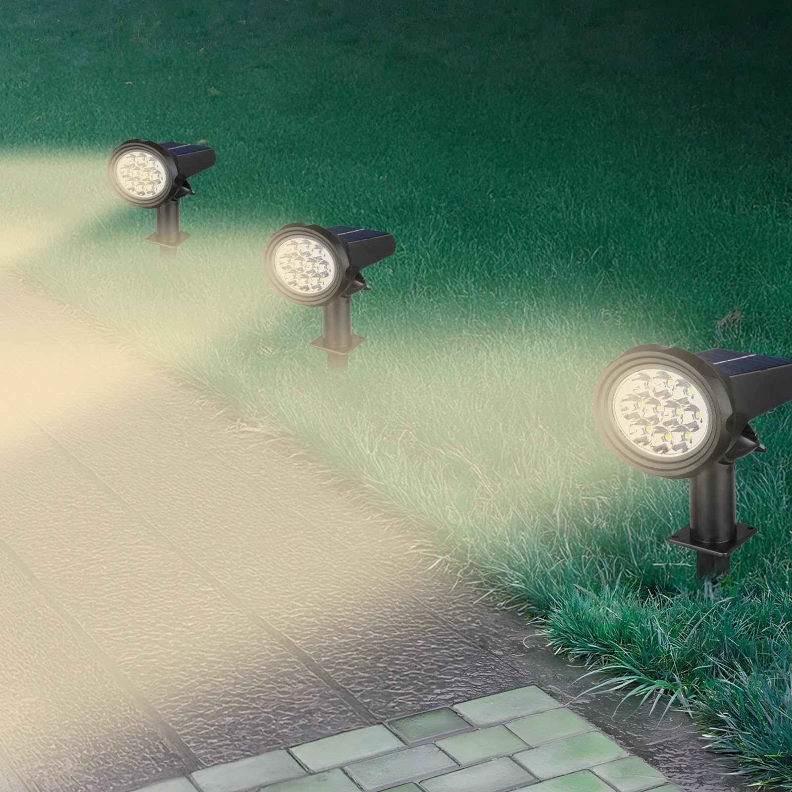 2 faretti solari per la decorazione del giardino esterno, luci di proiezione solare, illuminazione paesaggistica, bianco caldo e RGB, facile installazione, impermeabile, risparmio energetico