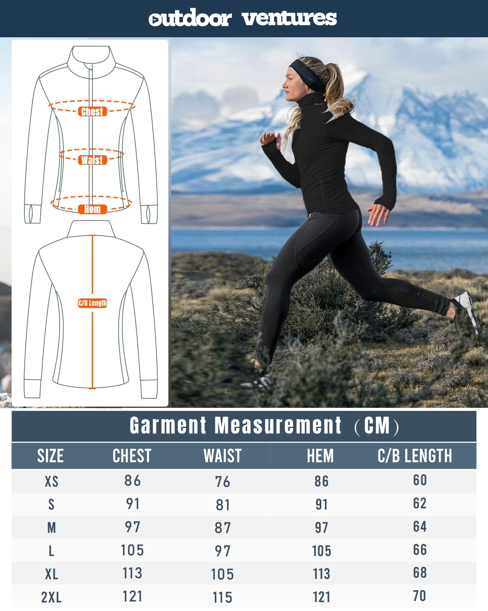 Outdoor Ventures Veste de course pour femme, col montant, veste de sport, manches longues, veste de survêtement légère et respirante, sans capuche, avec trou pour les pouces et poche, pour la course