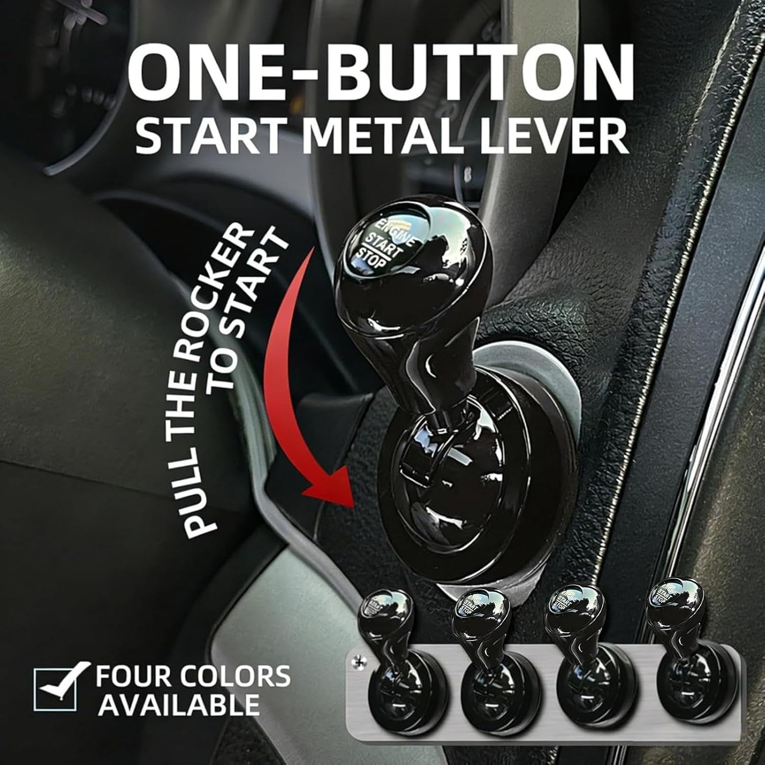 Joystick Push Button Start - Universal Aluminum Alloy Cover, 2.76x1.57 Inch Engine Ignition Guard with Strong Adhesive, Decorative Accessory, Custom Interior Trim for SUV Truck Sedan Computer
