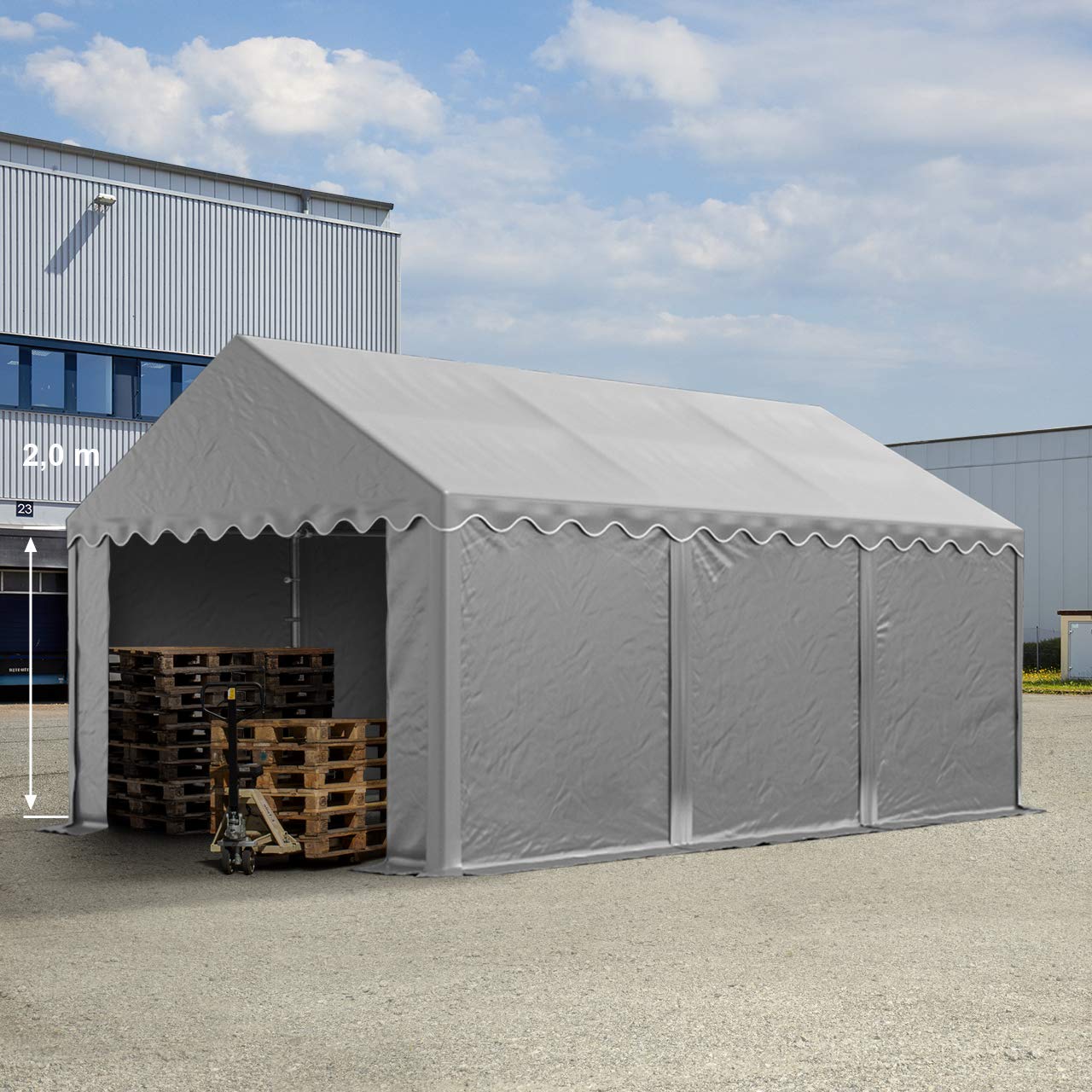 TOOLPORT Stabiles Lagerzelt Zelthalle 3x6 m PVC 800 N grau wasserdicht Unterstand mit Bodenrahmen