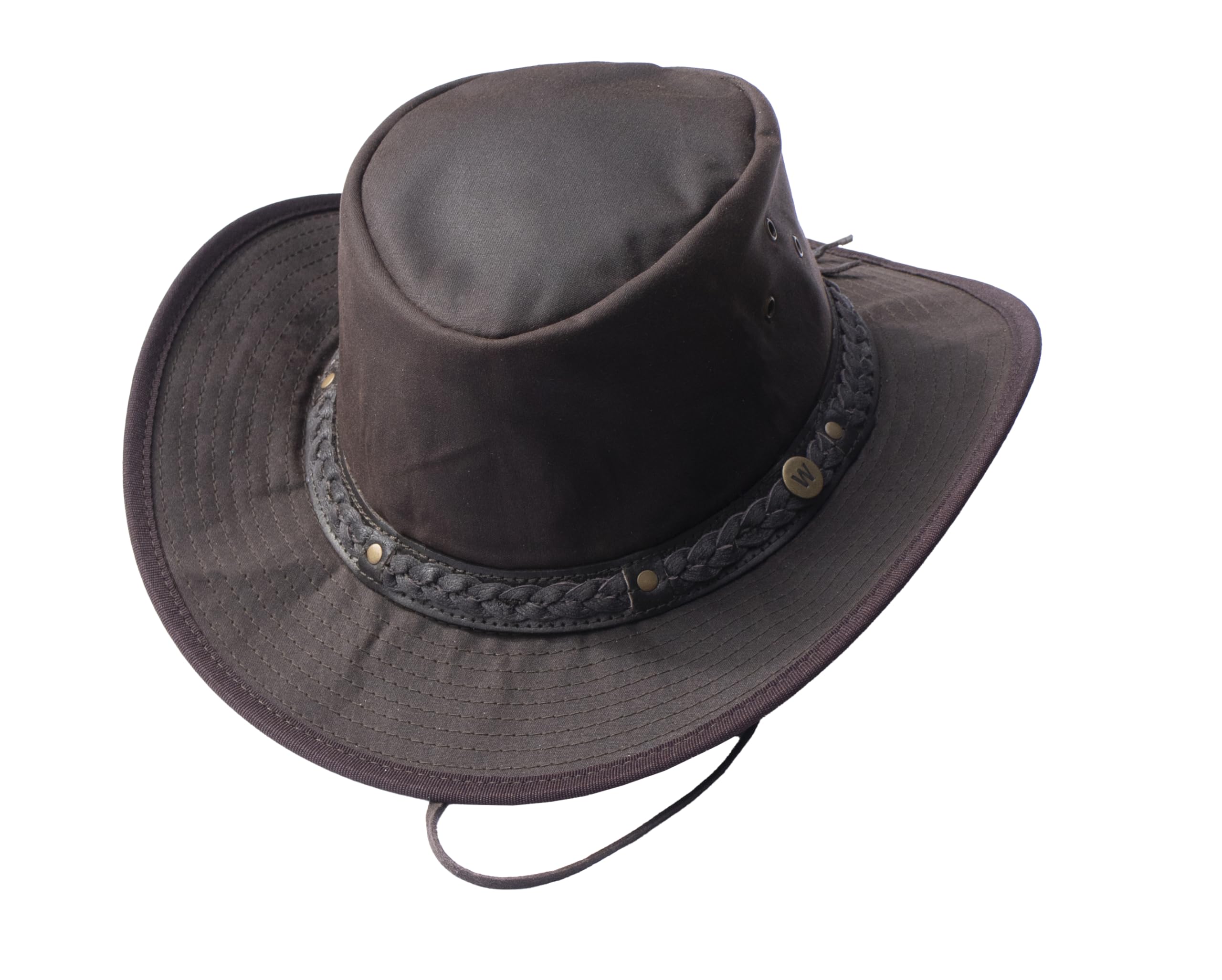 Wombat Leather Unisex Brown Wombat Waxed Canvas Hat, Wax Cotton Bush Hats, Men And Women Oilskin Foldable Aussie Adventure Safari Outdoor Outback Fishing Walking Pursuits, Travel, Chin Strap Cowboy Wilderness - Xl