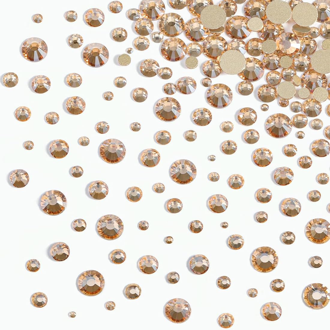 Strass Nail Art, 1440 x Gems à Dos Plat Rond Cristal Strass, 6 Tailles Strass Nail Art, avec Pincette Pick Up et Stylo Pointeur Strass pour Nail Art et la Décoration de Bijoux, Champagne doré