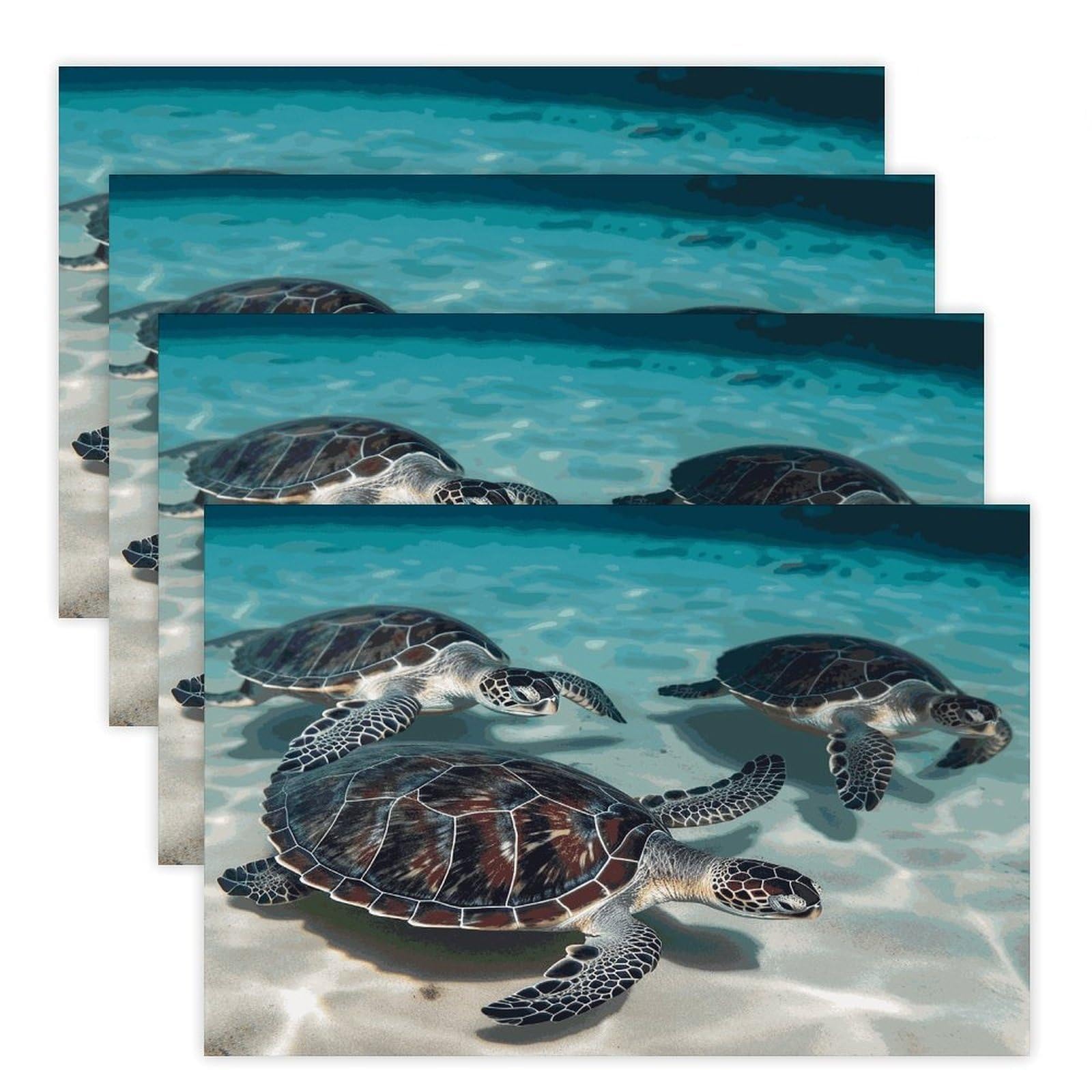 Sea Turtles Placemats Heat-Resistant Washable Place Mats Anti Slip Dining Table Place Mats Wipeable Dining Table Mats Kitchen Decoration Placemats 17.7’’×11.8’’