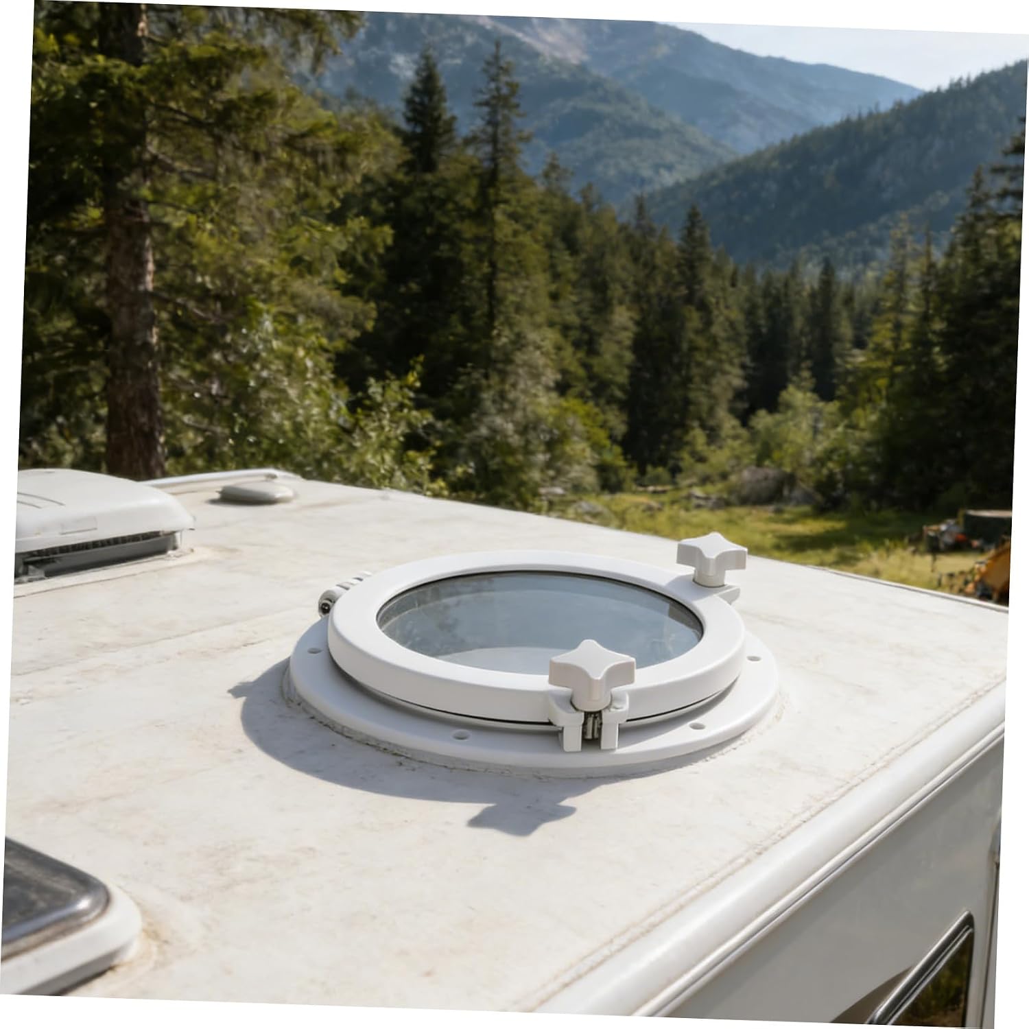 VOSAREA Yacht Marine Round Opening Porthole Window 265mm Outer Diameter White Large Circular Boat Rv Skylight Hatch Replacement for Vessel Cabin