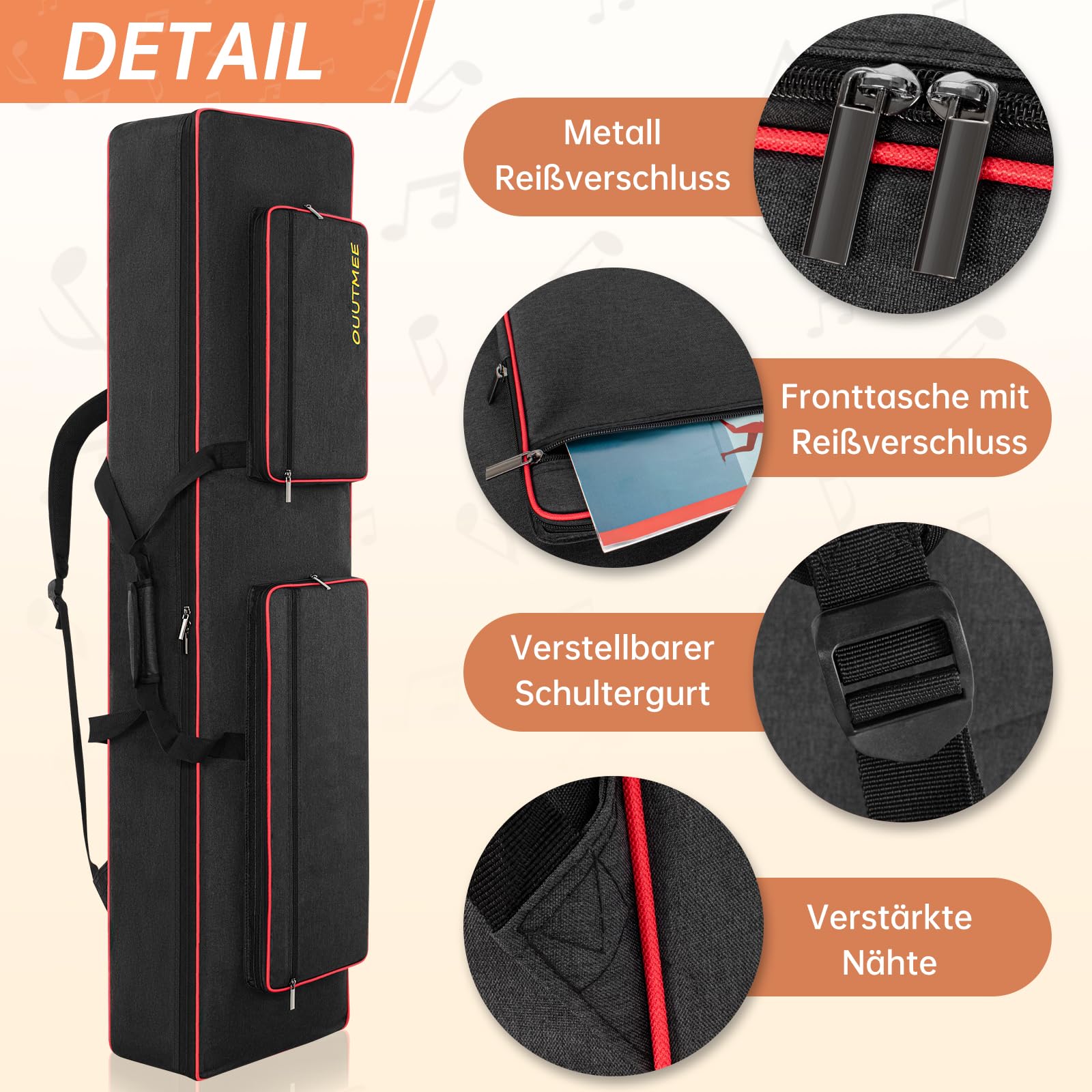 OUUTMEE Custodia 88 keyboard, per pianoforte elettronico, tessuto Oxford 600D con 10 mm Home, Gigbag (nero) Antiurto, impermeabile, quattro angoli di protezione