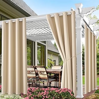 RYB HOME 2 Panels Outdoor Curtains Weighted Windproof Water Repellent Blackout D
