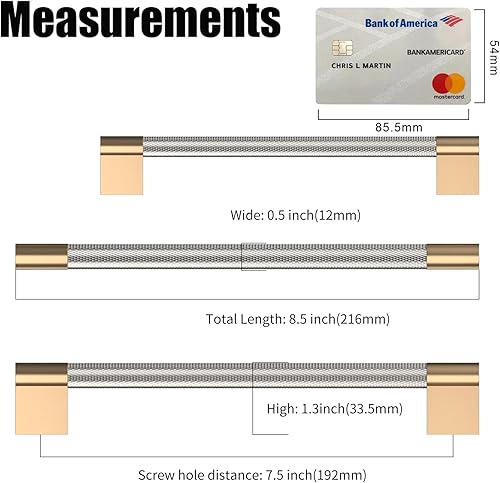 Miniatura 6 de Paquete de 6 manijas moleteadas de níquel satinado cepillado y bronce champán de 7.5 pulgadas con agujero central moleteado para gabinetes de