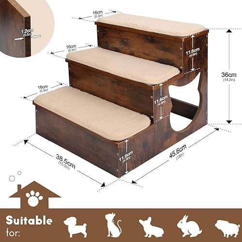 Miniatura 3 de Kphico Escaleras de madera para mascotas de 3 niveles, escaleras de madera para perros de 14.2 pulgadas, poste rascador para gatos grandes de 33.5