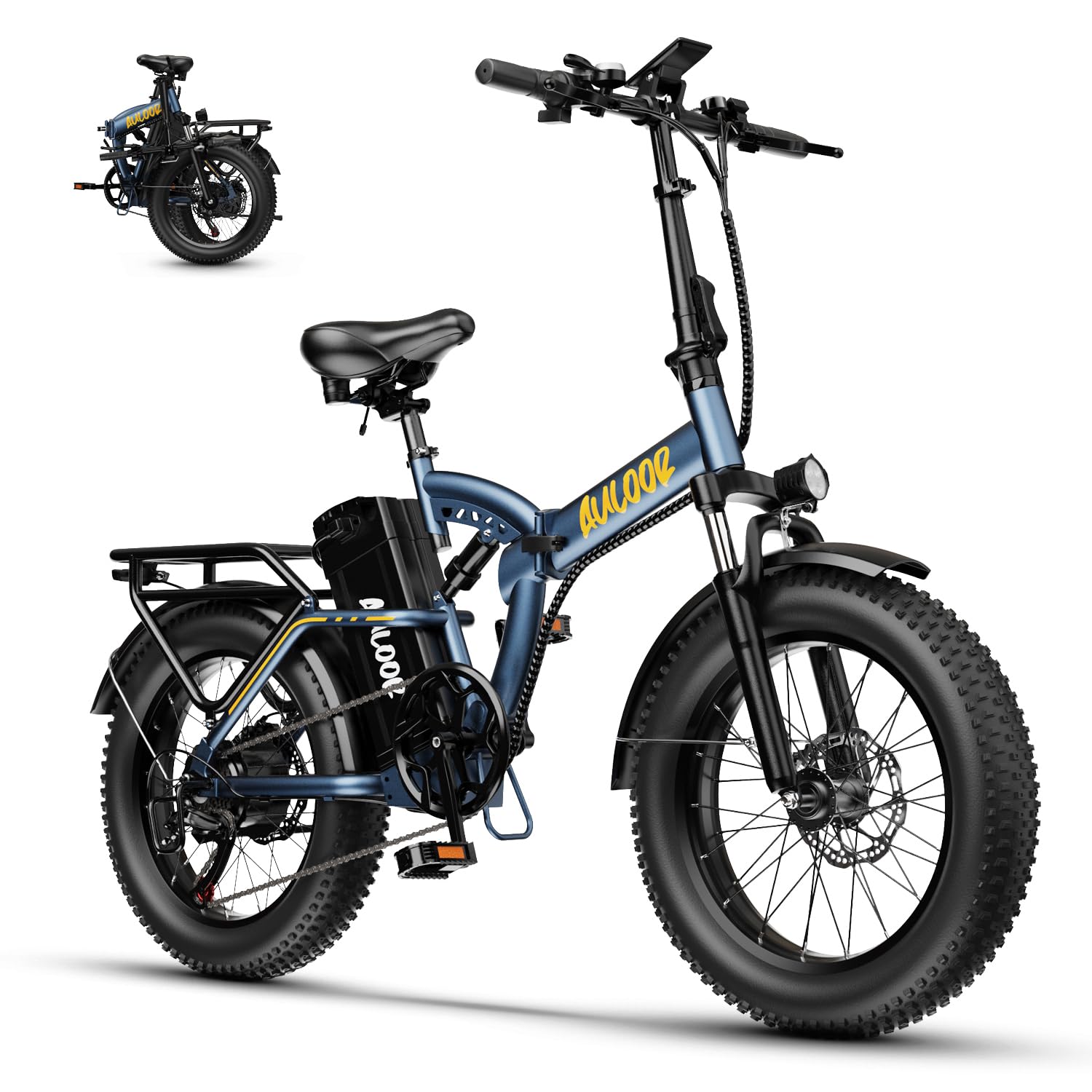 1000W Folding Electric Bike,48V 20AH Removable Battery E Bike,30+MPH,80 Miles Max Range Electric Bike for Adults,20" Fat Tire Foldable ebike,Adult Electric Bicycle for Commute Beach Snow