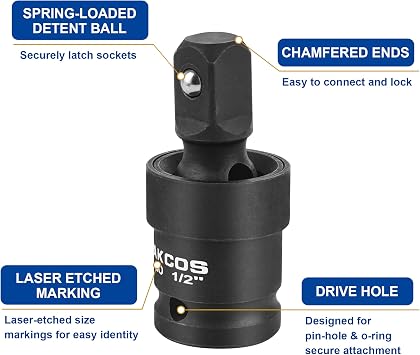 DAKCOS Universal Joint Socket Set, 3pcs Impact Ball Swivel Socket Set