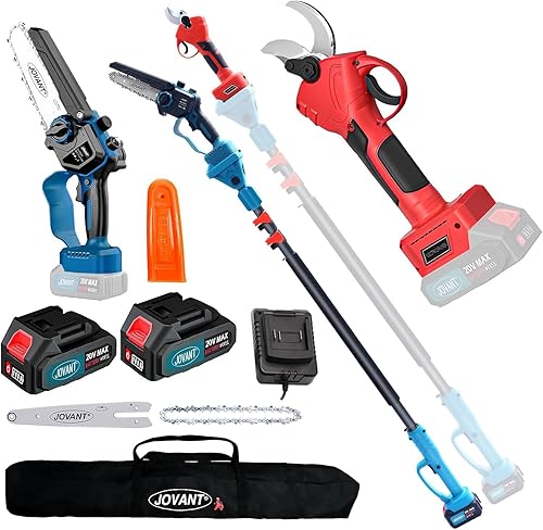 Tijeras de Podar de Pértiga 3 en 1, Tijeras de Podar Eléctricas y Sierras de Pértiga para Poda de Árboles con Pértiga de Alcance de 15.3 pies,