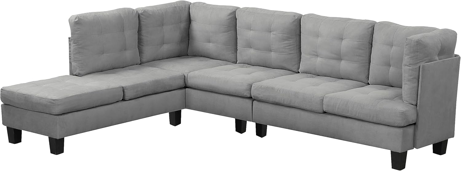 Casa Andrea Milano Modern Sectional Sofa L Shaped Couch with Reversible Chaise, Large Living Room Furniture, Grey