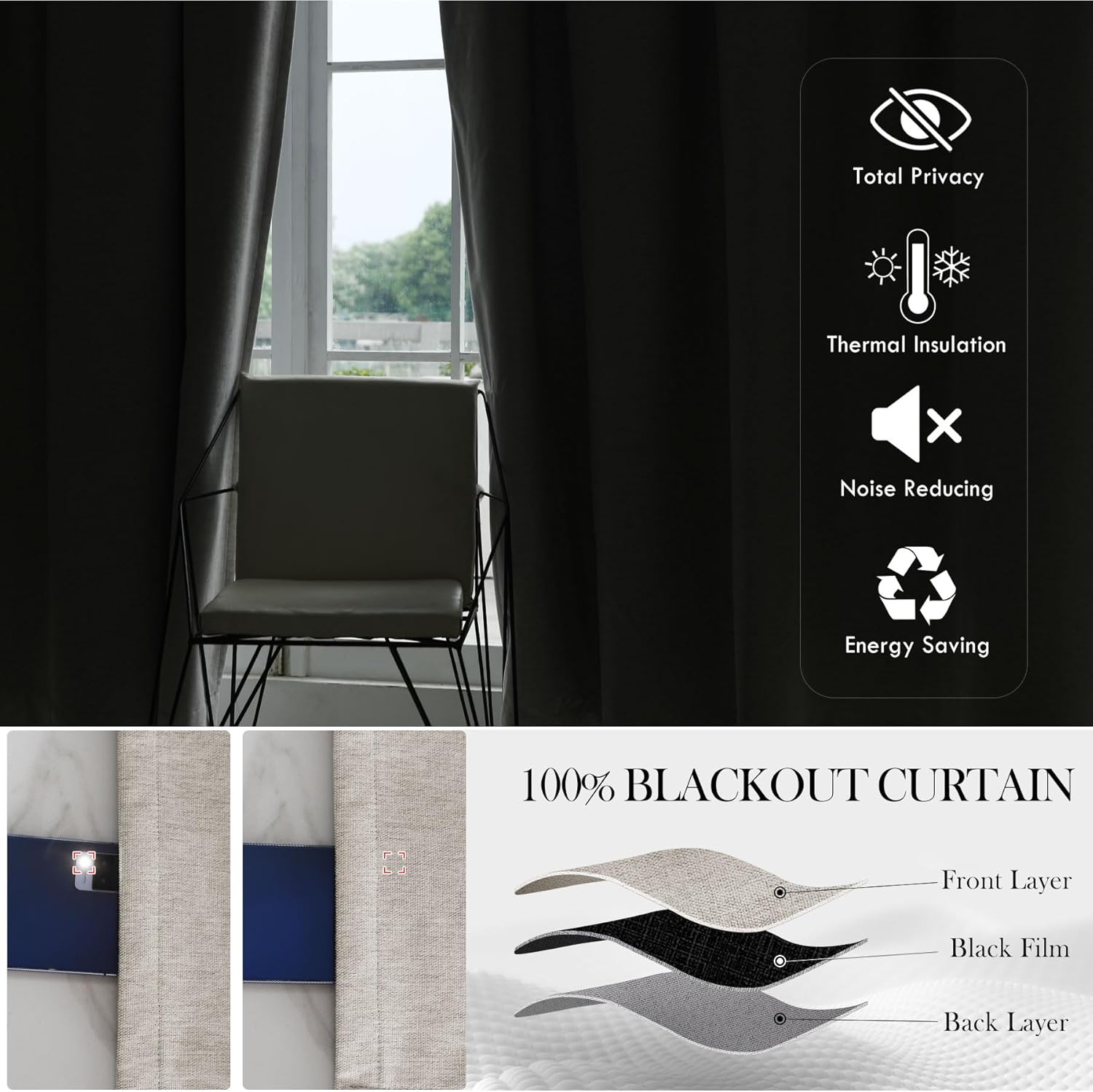 Macochico 100" Wx84 L Pinch Pleated Curtains for Sliding Door Room Divider 100% Blackout Insulated Chenille Curtains for Bedroom Living Room Modern Beige Taupe Blackout Panels with Tieback 1 Panel