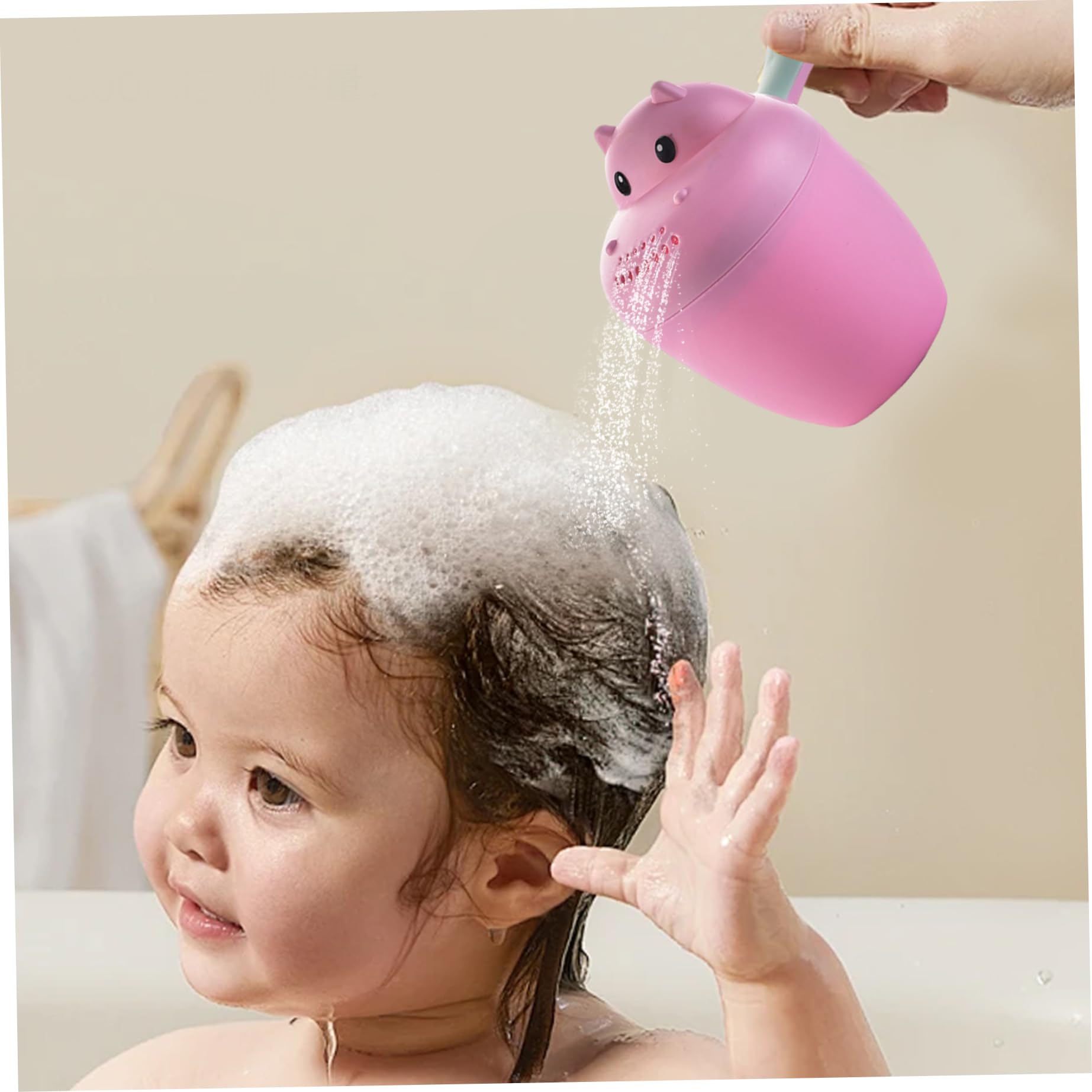 Jarra de baño para lavado de bebés, jarra de baño de bebé hipopótamos de 5.5x2.8 con mango sin deslizamiento, taza de enjuague a prueba de salpicaduras perfecta para lavado de cabello para niños pequ