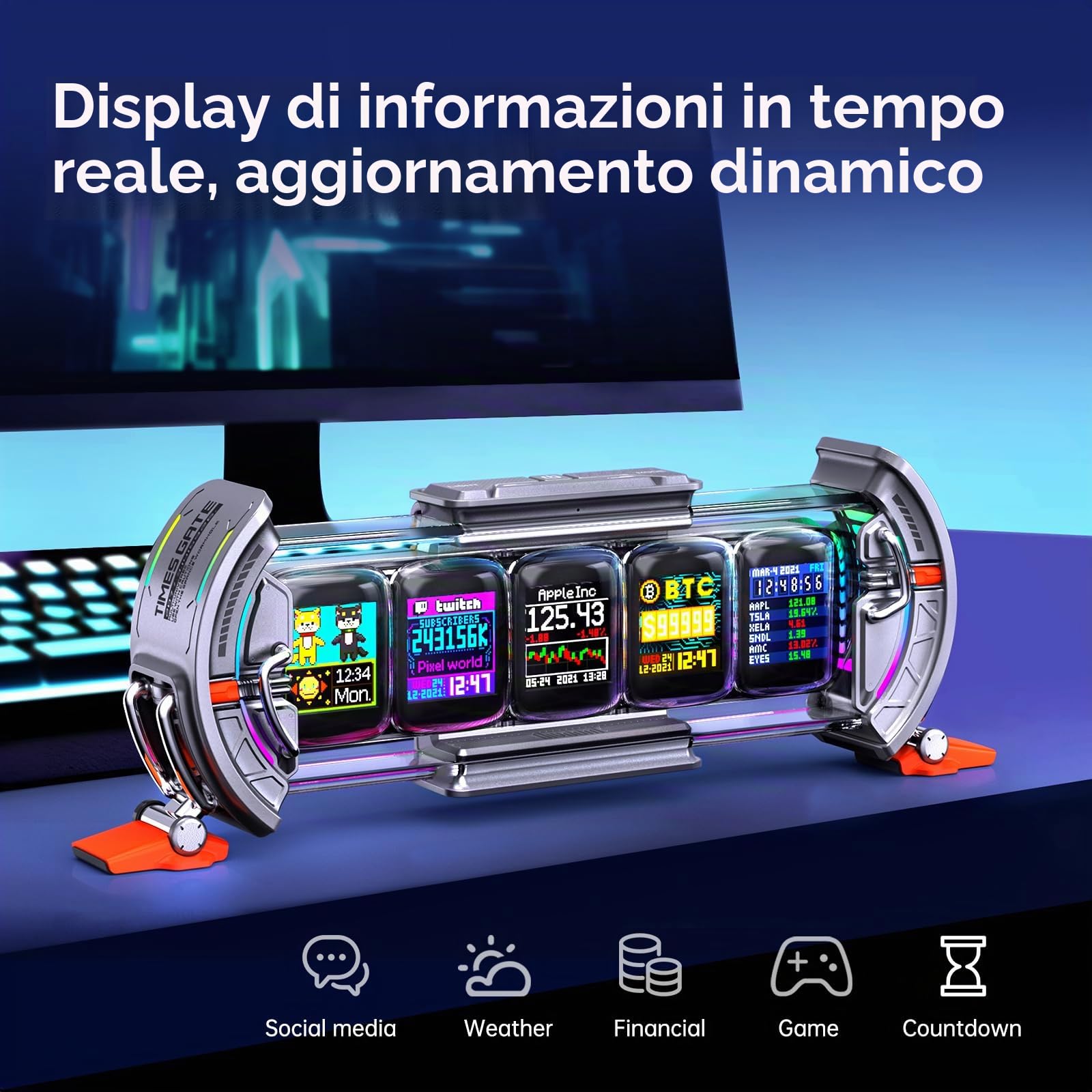 divoom Times Gate WIFI Pixel Art Display informativo, 5 pezzi 128 x 128 IPS, LED Digital Clock Lights Decorativo con App Controllo per Gaming Camera Tavolo Decorazione